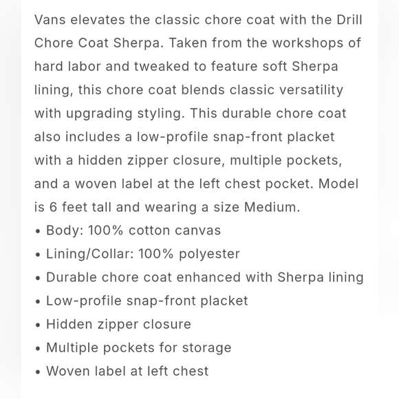 Vans Drill Chore Sherpa Coat *NWT* - Picture 6 of 16